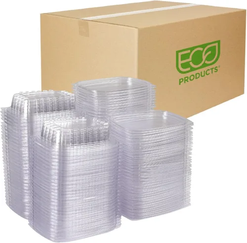 Vista 17 de ECO PRODUCTS Recipientes rectangulares transparentes compostables de 8 onzas con tapas, paquete de 100, preparación de comidas, hechos de plástico