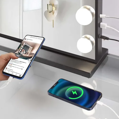 Vista 2 de FENCHILIN Espejo de tocador con luces, espejo iluminado Hollywood con bombillas de atenuación, espejo de maquillaje de tocador, control táctil