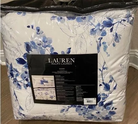 Vista 4 de Lauren Ralph Lauren Sandra Blue Floral King - Juego de fundas de edredón de 3 piezas (tamaño King)