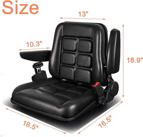 Vista 2 de Asiento universal ajustable para carretilla elevadora con cinturón de seguridad y reposabrazos, respaldo ajustable y riel deslizante Asiento