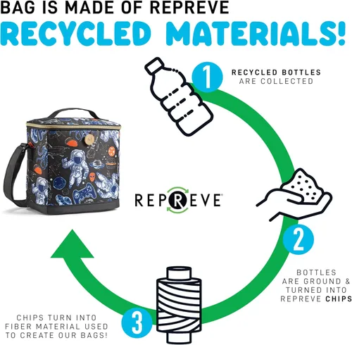 Vista 4 de Fit & Fresh Lonchera aislada para niños y niñas, bolsa de almuerzo para niños con 2 bolsas de aperitivos reutilizables, lonchera escolar