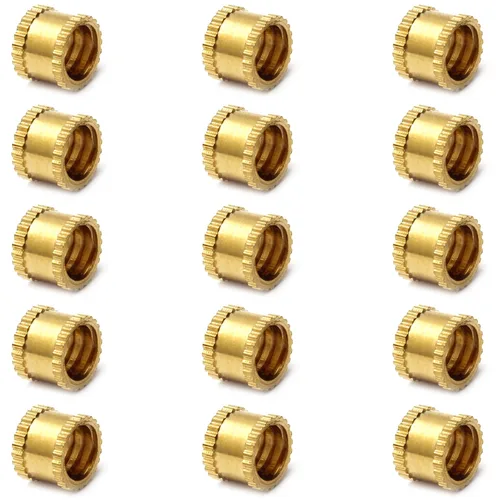Vista 5 de Yinpecly Inserto roscado moleteado, 1/4-0.787 x 0.236 in (H) x 0.315 in (OD) Tuercas de incrustación de cobre roscado, oro 10 piezas