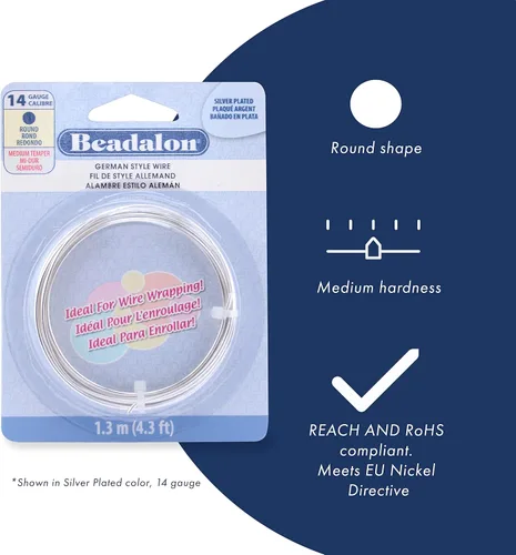 Vista 2 de Beadalon - Alambre de estilo alemán (recubierto, forma redonda, bañado en plata, calibre 14, 1,3 m / 4,3 pies)