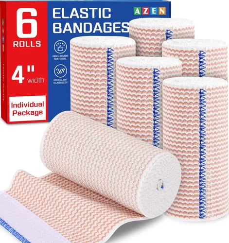 AZEN Premium Paquete de 6 Vendajes Elásticos de 4 Pulgadas, Vendajes de Compresión para Piernas, Vendajes de Linfedema para Piernas, Tobillo,