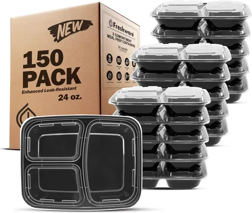 Vista 10 de Freshware Contenedores de preparación de comidas [21 unidades] 3 compartimentos con tapas, contenedores de almacenamiento de alimentos, caja Bento