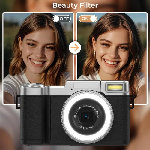 Vista 4 de Cámara digital 4K para fotografía de 64 MP cámara de vlogging para YouTube con punto de pantalla abatible y cámara de disparo para adolescentes