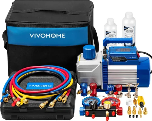 Vista 11 de VIVOHOME 110 V 1/4 HP 3.5 CFM - Juego de bomba aspiradora HVAC de una sola etapa y manómetro AC, motor sin chispas para sistemas R32 R1234yf R454B