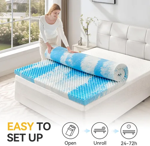 Vista 7 de SINWEEK Cubrecolchón de Espuma Viscoelástica con Relieve de Huevera de 2 Pulgadas Tamaño Individual, Almohadilla de Colchón Suave para Alivio