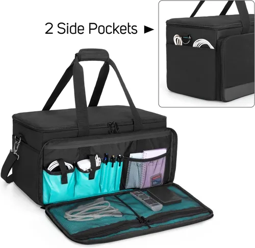 Vista 3 de LoDrid Bolsa grande para archivos de cables con parte inferior acolchada interior y divisores desmontables, bolsa para DJ con múltiples bolsillos