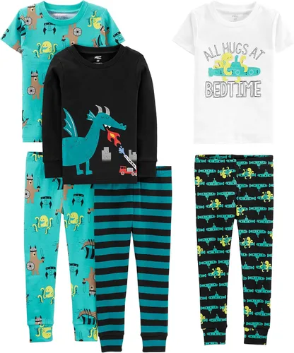 Vista 23 de Simple Joys by Carter's Conjunto de pijama de algodón ajustado de 6 piezas para bebés, niños pequeños y niñas, paquete de 3