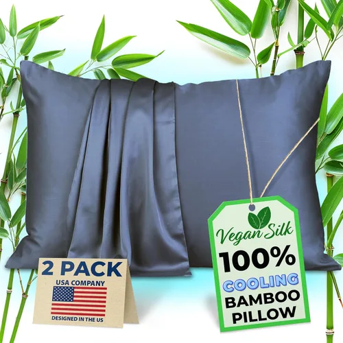 Vista 15 de Fundas de almohada 100% viscosa derivada de bambú - Funda de almohada refrescante - Tamaño estándar, crema, juego de 2 con cremallera