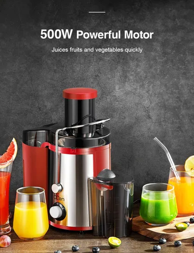Vista 5 de Máquina exprimidora, extractor centrífugo de 800 W, con conducto de alimentación de boca ancha de 3 pulgadas para frutas y verduras, fácil de Rojo