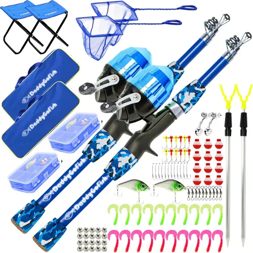 DaddyGoFish Kids Fishing Pole - Rod Reel Combo Tackle Box Starter Set - First Year Small Dock Gear Kit for Boys Girls Toddler Youth Age Beginner