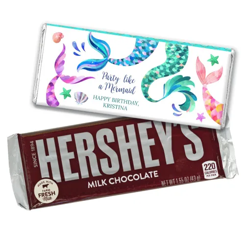 Barras de caramelo personalizadas de 12 quilates para fiesta de cumpleaños de sirena (12 unidades) - Chocolate con leche - Suministros para fiestas