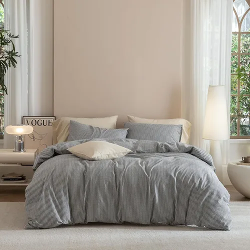 Vista 15 de Jiyuan Juego de funda de edredón 100% algodón lavado, cómodo, estilo simple, suave, transpirable, texturizado, duradero, sensación de lino
