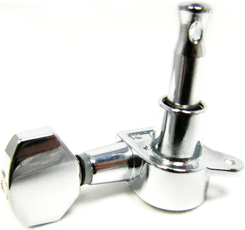 Vista 2 de Afinadores de engranajes sellados cromados para guitarras de caja de cigarros de 3 cuerdas, 2 izquierdas/1 derecha