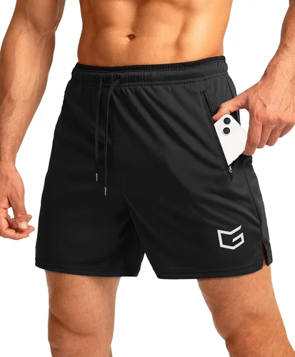 G Gradual Pantalones cortos de correr para hombre con bolsillos con cremallera, secado rápido, gimnasio, atletismo, entrenamiento, pantalones cortos