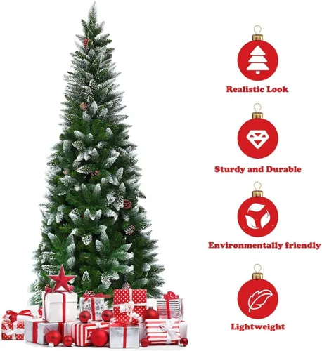 Vista 3 de Generic CHEFJOY - Árbol de Navidad con forma de lápiz, con conos de pino, árbol de Navidad con bisagras y soporte de metal, fácil de montar