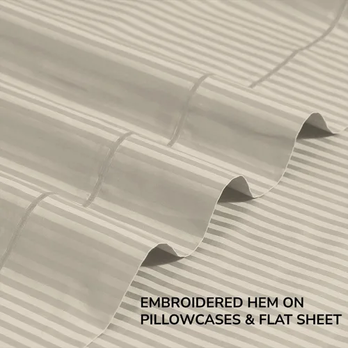 Vista 6 de Feather & Stitch - Juego de sábanas de damasco de 500 hilos, 100 % algodón, suaves, transpirables, 4 piezas de 18 pulgadas de profundidad, tejido