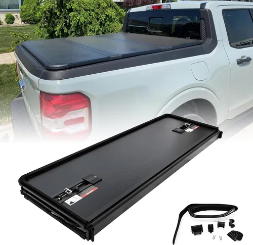 PENSUN Cubierta Tonneau rígida de 4.5 pies (54.4 pulgadas) para camioneta pickup con luces LED apta para Ford Maverick 2022 2023 2024 2025 sin
