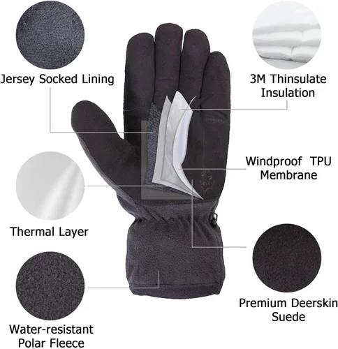 Vista 2 de SKYDEER Winter Gloves with Soft Deerskin Suede Leather & Thermal Polar Fleece & Warm 3M Thinsulate Insulation (SD8661T)