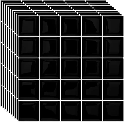 XFasten Despegar y pegar protector contra salpicaduras negro para cocina, 10 unidades de 12 x 12 pulgadas, impermeables, autoadhesivas 3D, azulejos