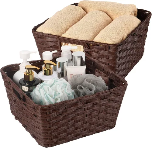 Onlytak Cestas de almacenamiento de mimbre, cestas para estantes, papel higiénico, cestas de almacenamiento tejidas para organizar, marrón, 12 x 12