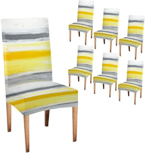 Vista 58 de TOMWISH Fundas para Sillas De Comedor 6, Fundas para sillas de comedor, pintura de arte abstracto, funda extraíble elástica de elastano para silla