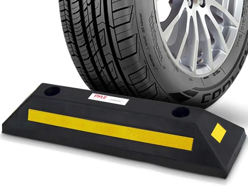 Vista 9 de Pyle Paquete de 2 topes de goma resistentes para estacionamiento de garaje, bloques de neumáticos duraderos y de alta visibilidad para automóviles