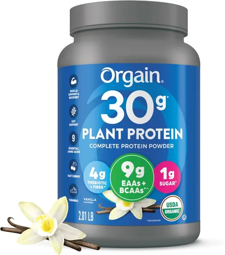 Vista 8 de Orgain - Polvo de proteína vegano orgánico de 30g, chocolate con 9g de EAA + BCAA, proteína vegetal, 6g de prebiótico + fibra, 1g de azúcar