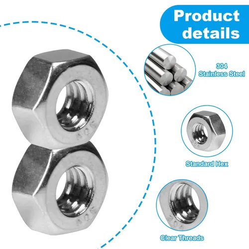 Vista 3 de 200 piezas M4-0.7 Tuerca hexagonal, Tuercas de acero inoxidable 304, M4x0.7mm de accionamiento hexagonal, Tuerca hexagonal métrica de rosca gruesa