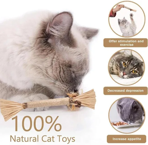 Vista 2 de Natural Silvervine Dental Sticks - Catnip Chew Toy, Interactive Teeth Cleaning Toy for Indoor Cats, Scratch Resistant, Boost Appetite & Relieve