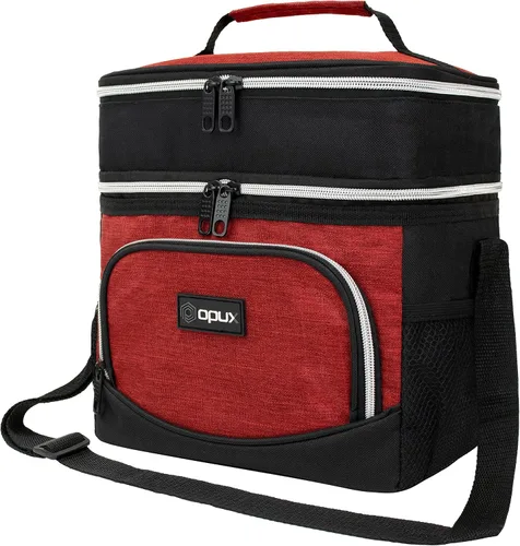 opux Lonchera aislada de doble compartimento para hombres y mujeres, bolsa de almuerzo de doble cubierta a prueba de fugas para el trabajo y la