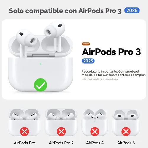 Vista 2 de Ljusmicker – Funda para AirPods Pro 3 (2025) con juego de limpieza, funda protectora de silicona suave para Apple AirPods Pro 3ra
