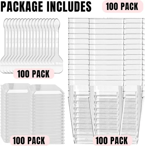 Vista 2 de YunKo Vasos de postre de 5 onzas con tapas planas y cucharas, mini tazas de plástico para parfait y aperitivo, ideales para fiestas, vasos