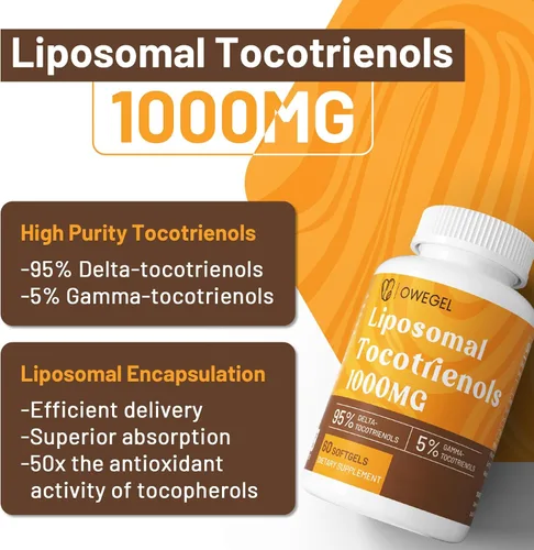 Vista 3 de Vitamina E Liposómica Tocotrienol 1000mg - Suplementos de Tocotrienol de Alta Potencia, Cápsulas de 95% Delta y 5% Gamma Tocotrienol