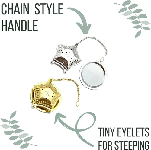 Vista 2 de Silver Star - Infusor de té celestial, metal, bisagra y hebilla con mango de cadena, para té de hojas sueltas