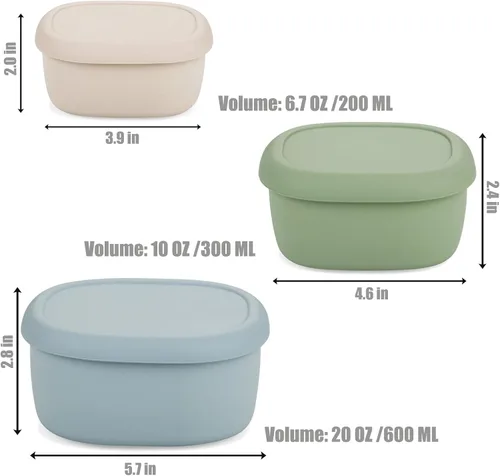 Vista 4 de PandaEar Juego de 3 contenedores de almacenamiento de alimentos de silicona con tapas, juego de loncheras Bento anidadas reutilizables, libres