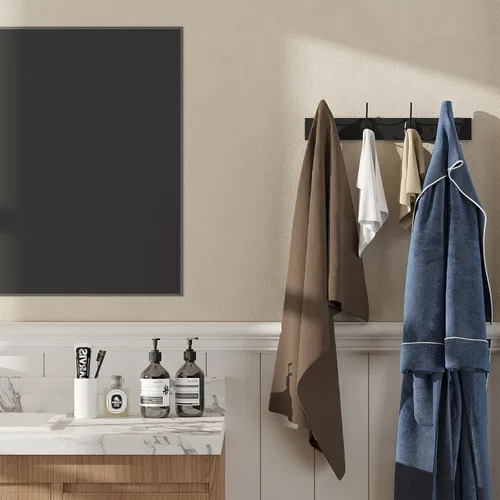 Vista 4 de VERTORGAN Ganchos de pared para abrigos, estante de madera para sombreros con 4 ganchos para entrada, baño, dormitorio (Negro)