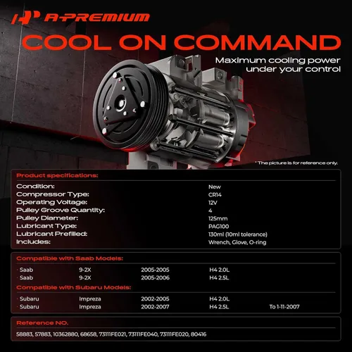 Vista 2 de A-Premium Compresor de aire acondicionado con embrague compatible con Subaru Impreza 2002-2007 y Saab 9-2X 2005-2006
