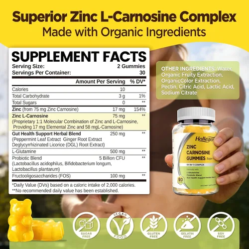 Vista 2 de Zinc Carnosine Supplement Sugar Free, Organic Zinc-Carnosine 75mg