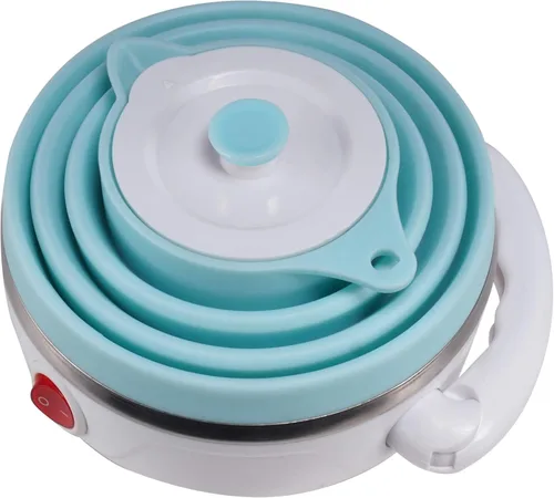 Vista 4 de Travel Foldable Electric Kettle, Collapsible Electric Kettle Food Grade Silicone Small Pot Boiling water,Dual Voltage（600ml,110-220V US Plug） (Blue)