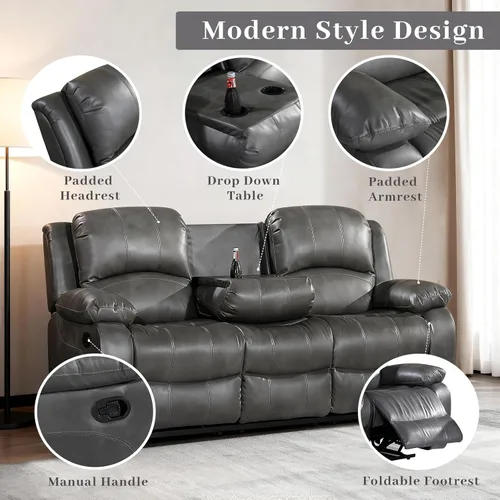 Vista 2 de Betsy Furniture 8018 - Juego de sillón reclinable de cuero reconstituido, para sala, sofá reclinable, sofá de dos piezas y sillón de cuero