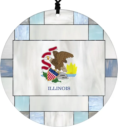 Vista 22 de New Hampshire Christmas Ornament - Faux Stained Glass Design Effect Featuring State Flag - 2026 Hanging Acrylic Disc Decoration for Tree - Unique