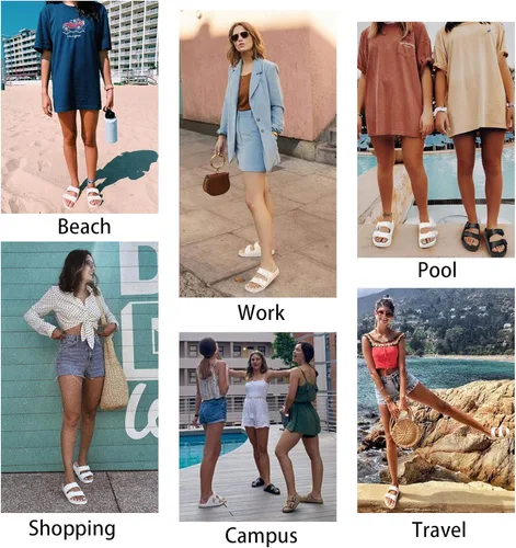 Vista 6 de Athlefit Sandalias de EVA de doble hebilla para mujer, cómodas, de goma, impermeables, de plástico, con dos correas, de espuma