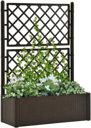 Vista 9 de Cama elevada de jardín con enrejado y sistema de riego automático antracita, cama de jardín elevada, macetas al aire libre para jardín de hierbas