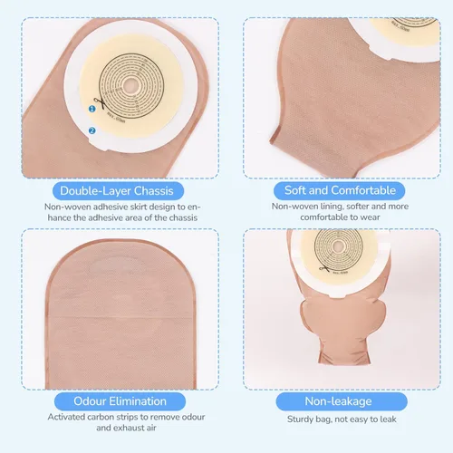 Vista 2 de 22 bolsas de colostomía, bolsa de ostomía de una pieza de 15 a 2.362 in de corte para adaptarse a bolsa drenable con cierre para cuidado del estoma