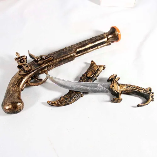 Vista 5 de Juego de espada pirata y pistola de juguete con funda, daga de plástico para niños, accesorios de disfraz de Halloween