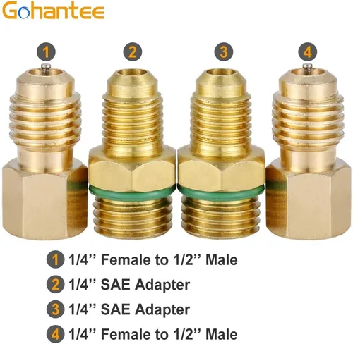 Vista 4 de R134A Adaptador, conector de acoplador rápido R134a ajustable alto y bajo, kit de conversión de manguera de manómetro de freón CA, HVAC SAE 1/4