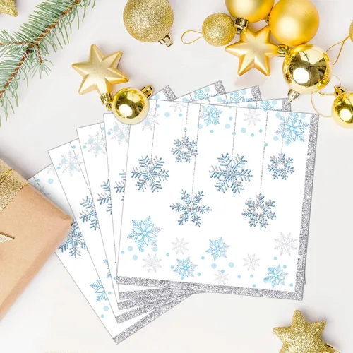 Vista 7 de Servilletas de Navidad, servilletas de papel desechables para fiesta de sombrero de Navidad, decoración de fiesta de copo de nieve, servilletas